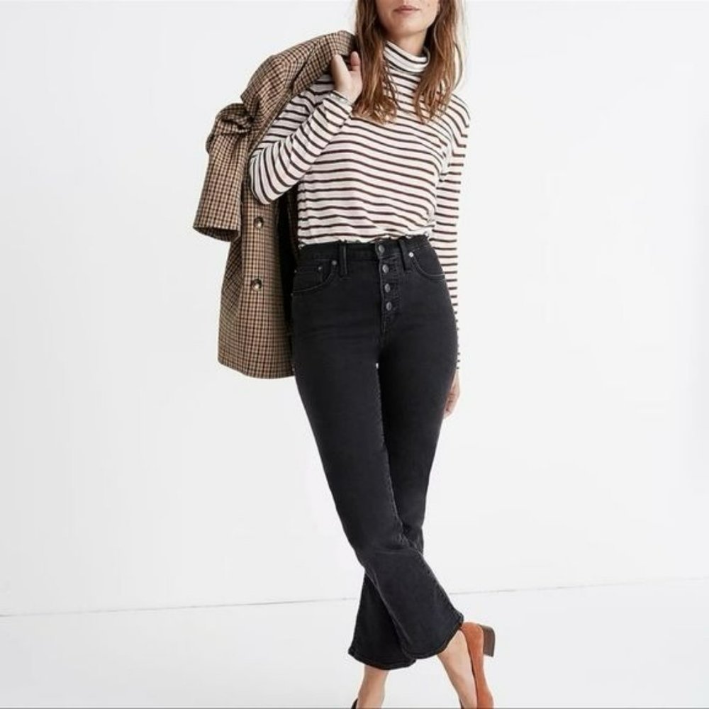 Madewell Cali Demi Boot Black Womens exposed Button Front Jeans Sz 26